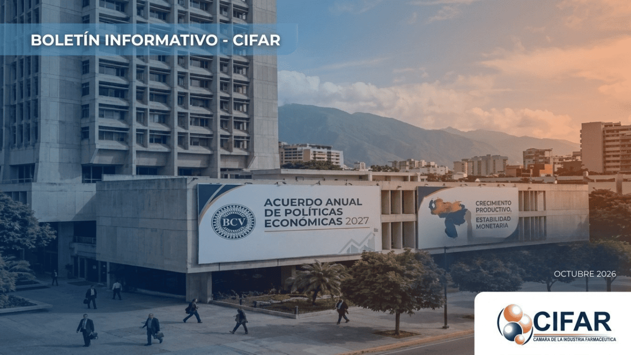Sede del Banco Central de Venezuela ilustrando el Boletín Informativo CIFAR sobre el Acuerdo de Políticas Económicas 2027.